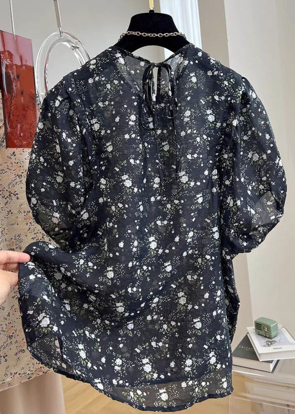 New Black Print Button Cotton Shirt Summer - Image 5