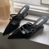 New Black Wedge Heel Pointed Toe Slide Sandals