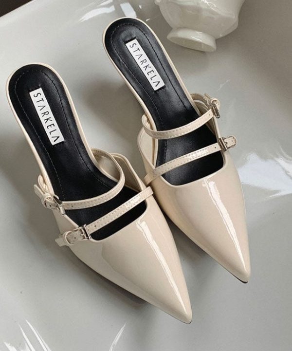 New Black Wedge Heel Pointed Toe Slide Sandals - Image 3