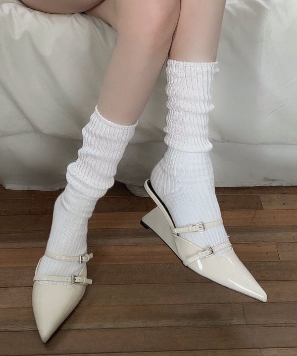 New Black Wedge Heel Pointed Toe Slide Sandals - Image 5