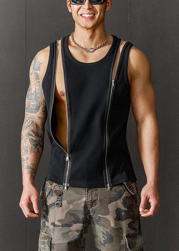 New Black Zip Up Original Design Cotton Men Tank Summer - Image 2
