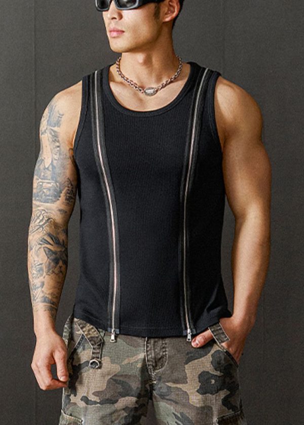 New Black Zip Up Original Design Cotton Men Tank Summer - Image 3