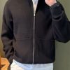 New Black Zip Up Pockets Knit Mens Coats Spring