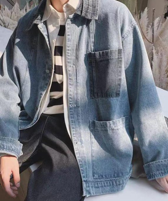 New Blue Button Pockets Denim Mens Coats Spring
