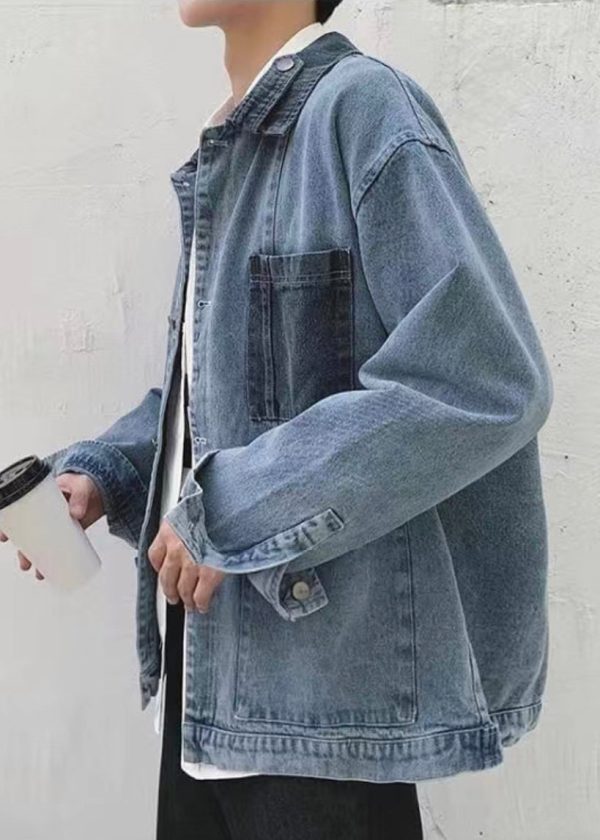 New Blue Button Pockets Denim Mens Coats Spring - Image 5