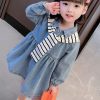 New Blue Peter Pan Collar Button Denim Girls Dresses Fall