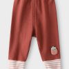 New Brick Red Elastic Waist Patchwork Cotton Kids Girls Pants Spring