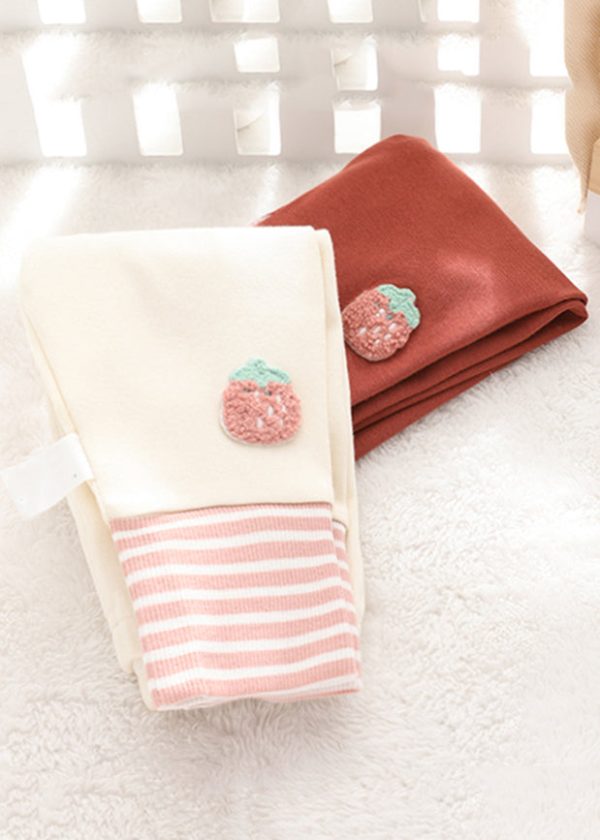 New Brick Red Elastic Waist Patchwork Cotton Kids Girls Pants Spring - Image 3