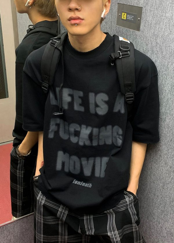 New Brown Letter Hole Oversized Cotton Men T Shirts Half Sleeve - Image 2