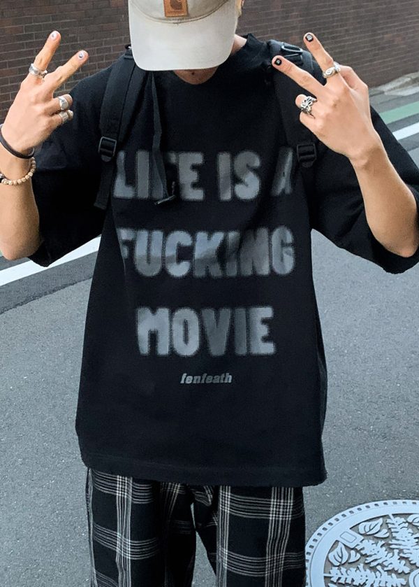 New Brown Letter Hole Oversized Cotton Men T Shirts Half Sleeve - Image 3