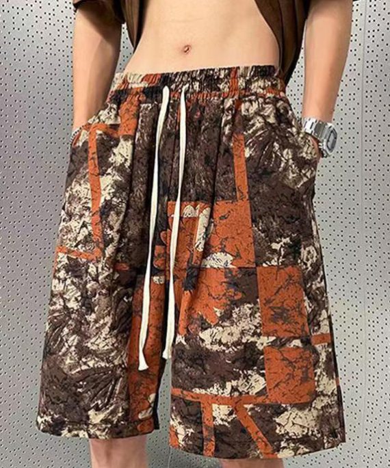 New Brown Pockets Elastic Waist Cotton Mens Shorts Summer