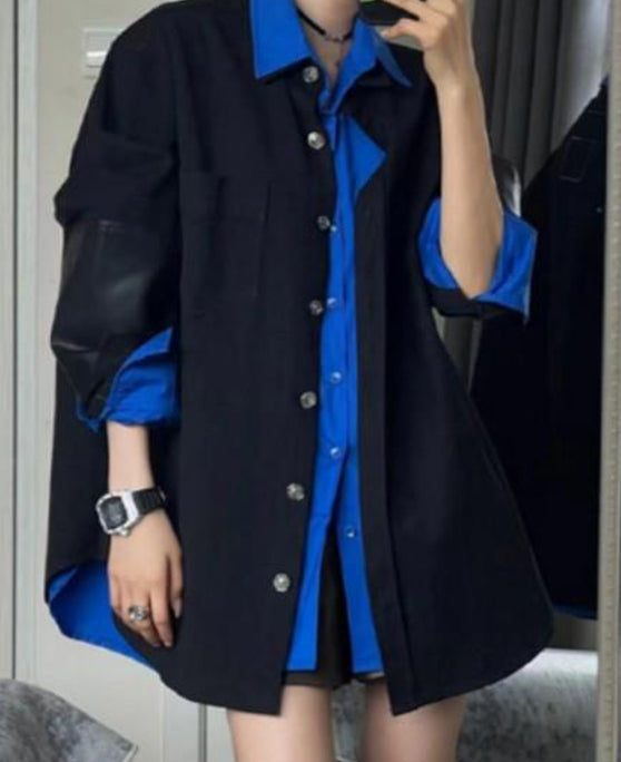 New Butto Black Coats And Blue Shirt Two Piece Set Spring