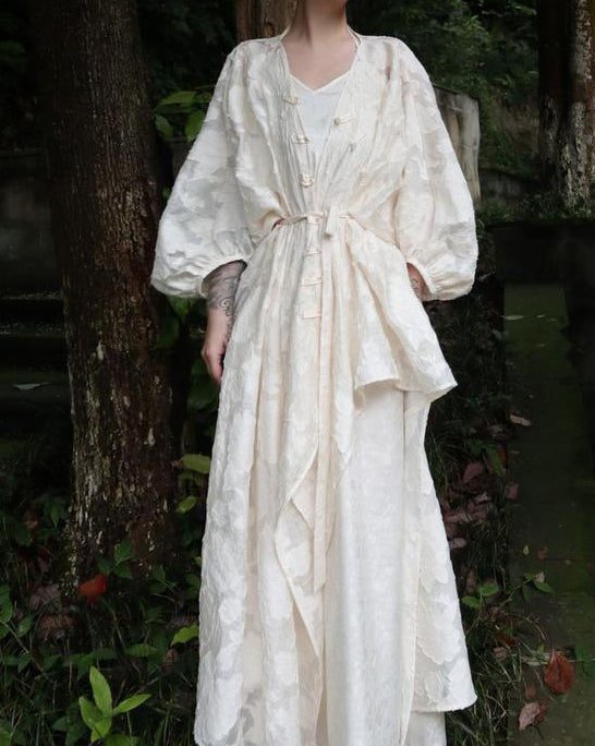 New Chinese Jacquard Oriental Buckle Cardigan Dress Two Piece Set