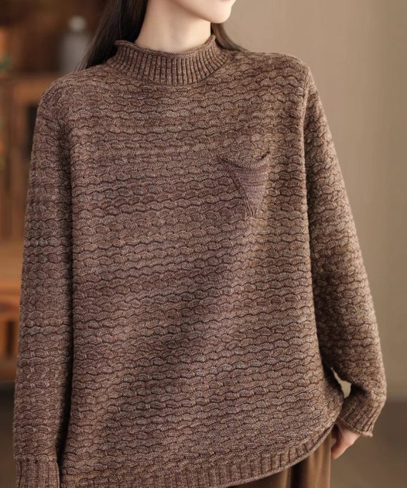 New Coffee Half High Neck Cotton Knit Sweaters Spring