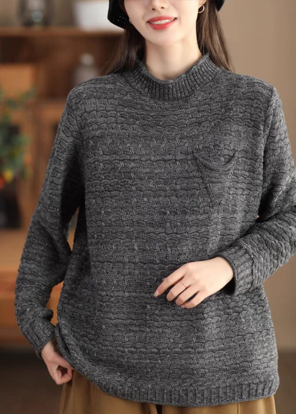 New Coffee Half High Neck Cotton Knit Sweaters Spring - Image 5
