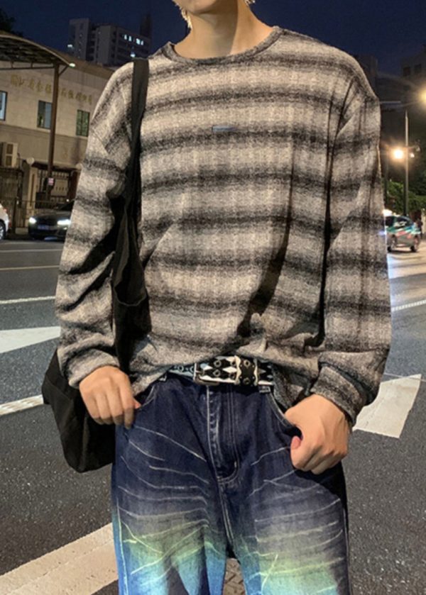 New Coffee O Neck Striped Cotton Best T Shirts For Men Spring - Image 4
