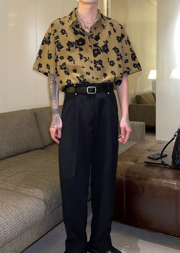 New Coffee Peter Pan Collar Print Men Hawaiian Shirts Summer - Image 3
