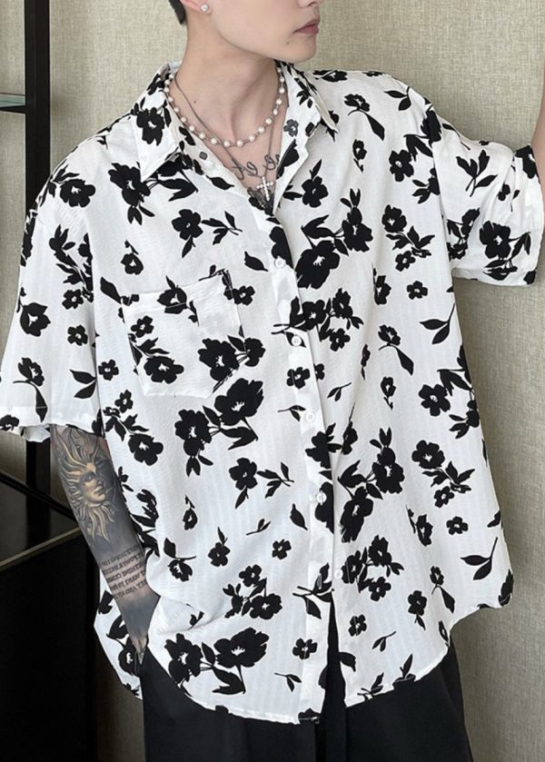 New Coffee Peter Pan Collar Print Men Hawaiian Shirts Summer - Image 4