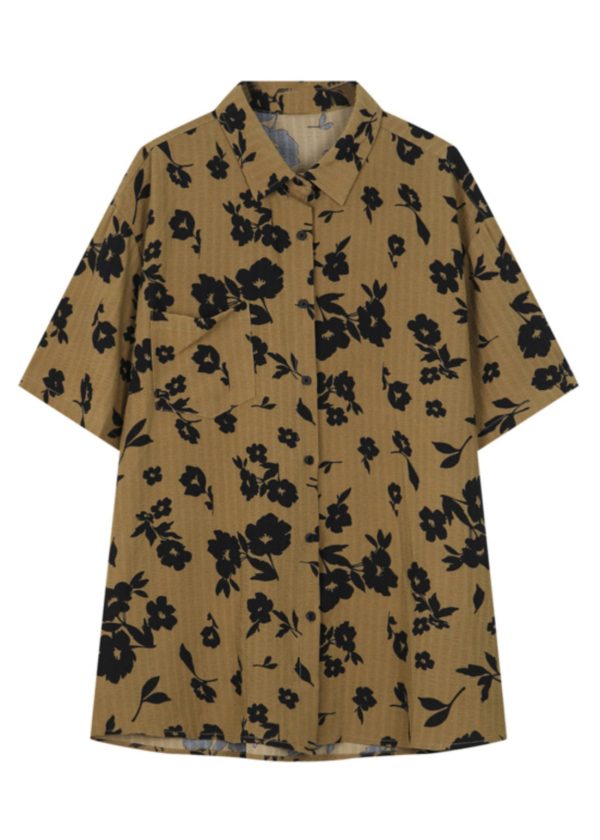 New Coffee Peter Pan Collar Print Men Hawaiian Shirts Summer - Image 5