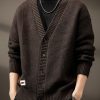 New Coffee V Neck Button Solid Knit Men Cardigans Spring