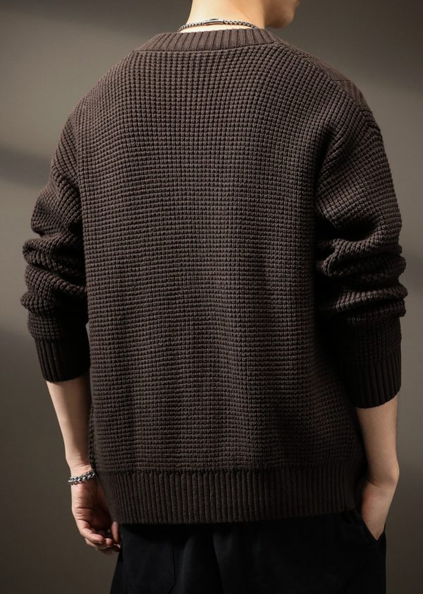 New Coffee V Neck Button Solid Knit Men Cardigans Spring - Image 5
