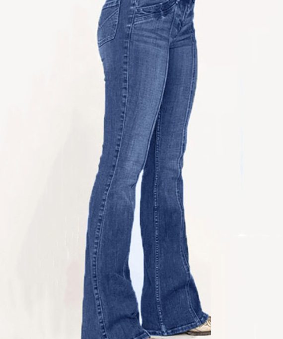 New Denim Blue Button Pockets Flare Bottoms Summer