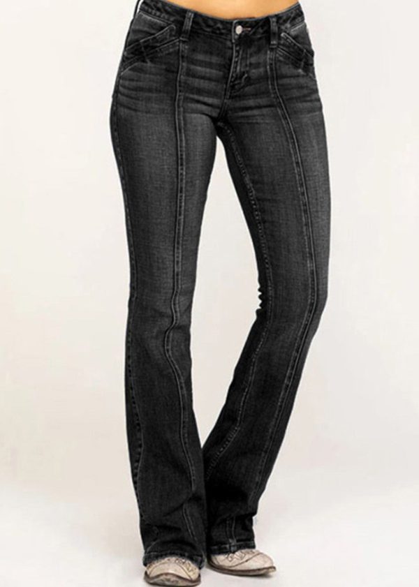 New Denim Blue Button Pockets Flare Bottoms Summer - Image 2