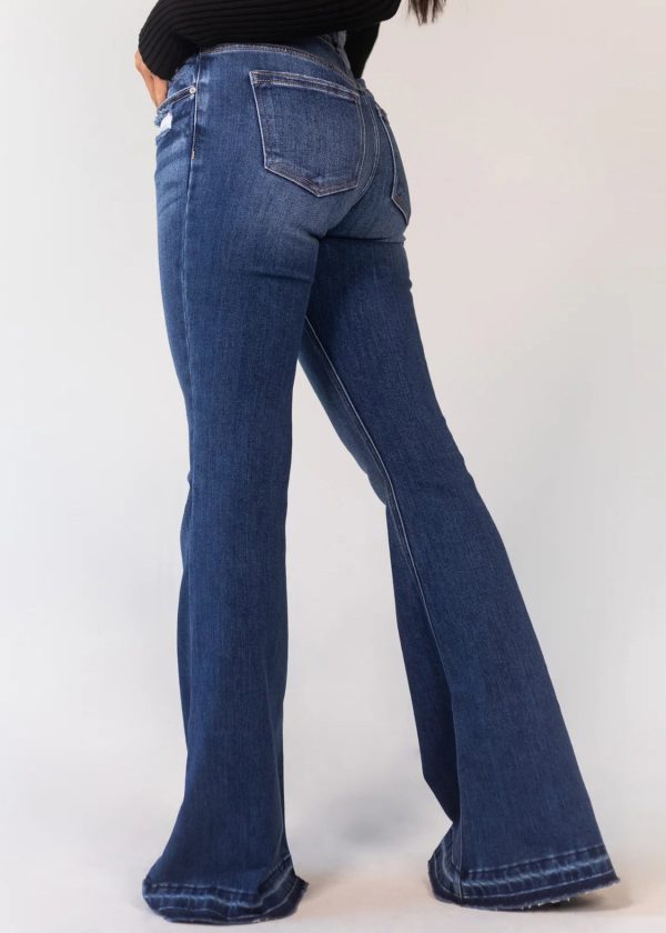 New Denim Blue Hole Pockets High Waist Flared Trousers Spring - Image 5