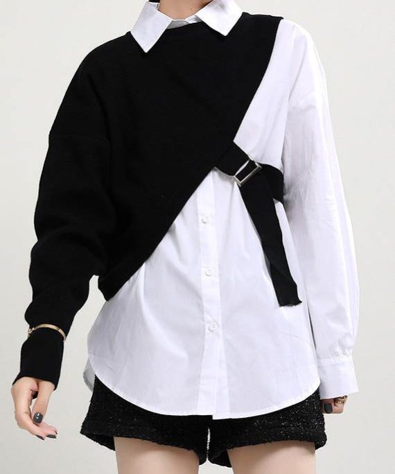 New Fashion Knitted Shawl + White Shirt Two Piece Set