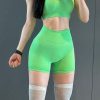 New Green Backless Sports Bra And Leggings Gym Shorts Set