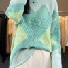 New Green O-Neck Patchwork Woolen Knit Sweater Spring