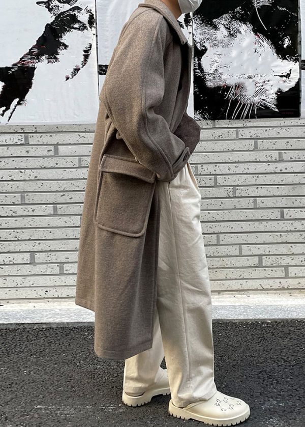 New Grey Button Pockets Woolen Men Long Coats Winter - Image 5