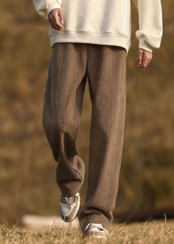 New Grey Pockets Elastic Waist Warm Fleece Men Pants Spring - Image 2