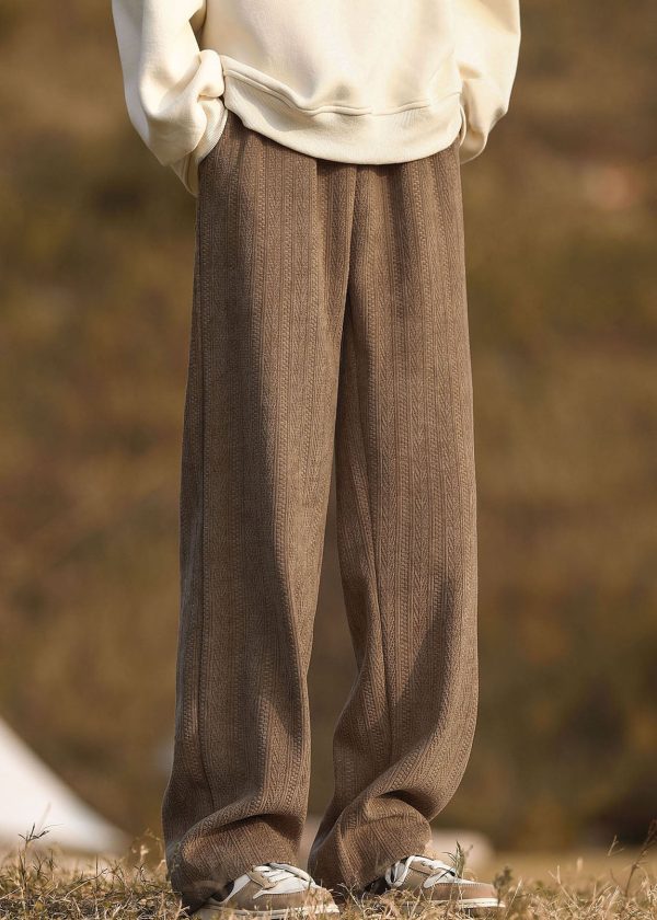 New Grey Pockets Elastic Waist Warm Fleece Men Pants Spring - Image 3