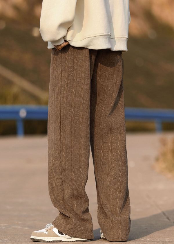 New Grey Pockets Elastic Waist Warm Fleece Men Pants Spring - Image 5