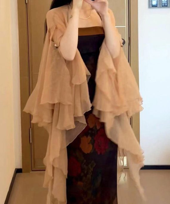 New Khaki Solid Thin Chiffon Cardigans Butterfly Sleeve