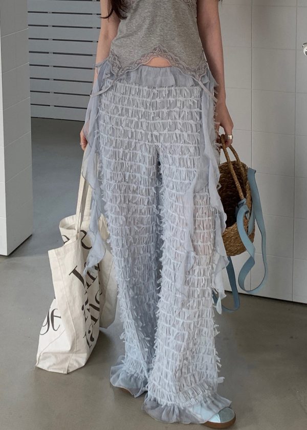 New Light Blue Original Design High Waist Chiffon Pants Summer