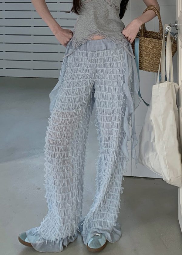 New Light Blue Original Design High Waist Chiffon Pants Summer - Image 3