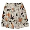 New Light Khaki Lace Up Print Elastic Waist Cotton Mens Shorts Summer