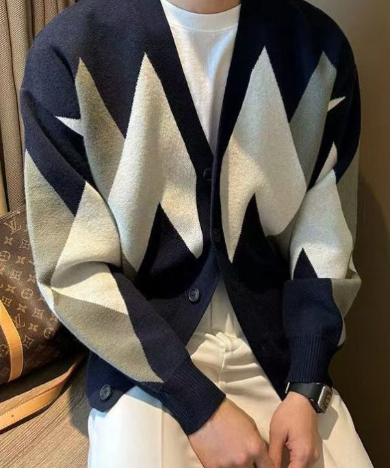 New Navy Button Cozy Knit Men Coat Spring