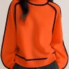 New Orange Striped Cozy Thick Knit Sweaters Spring