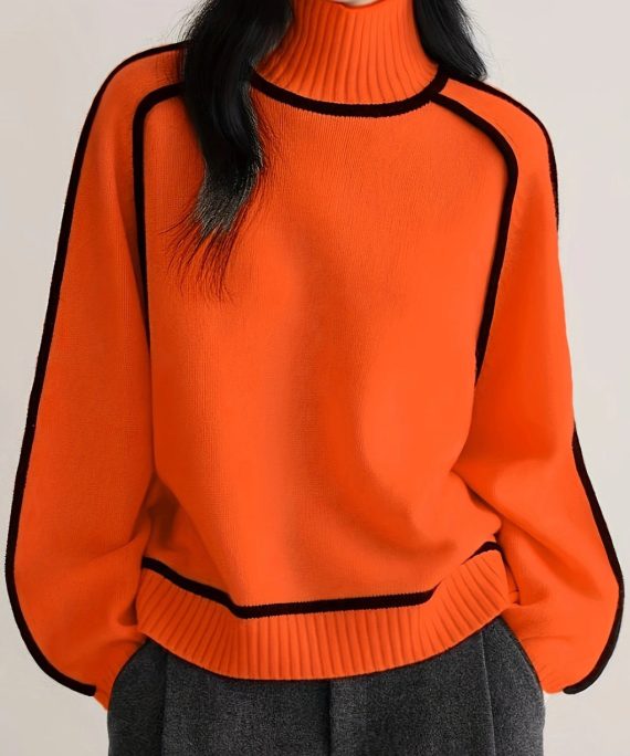 New Orange Striped Cozy Thick Knit Sweaters Spring