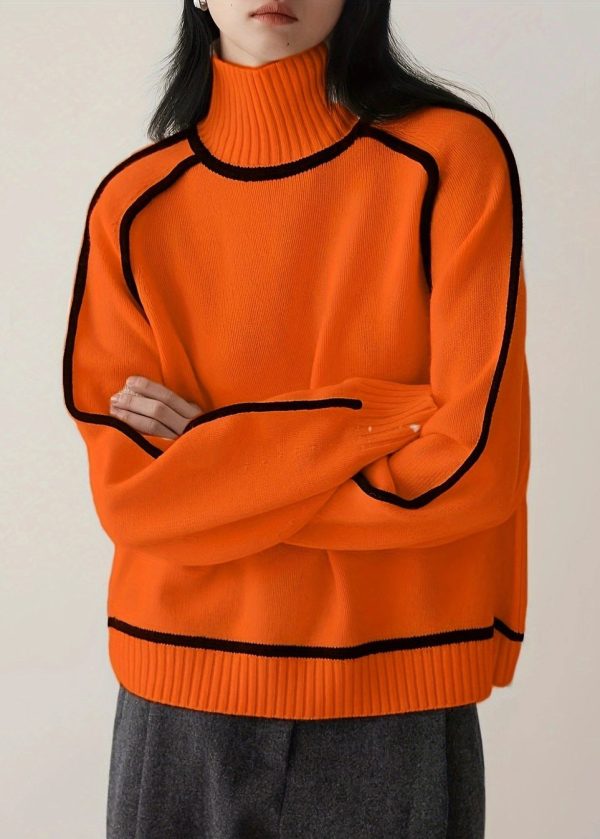 New Orange Striped Cozy Thick Knit Sweaters Spring - Image 3