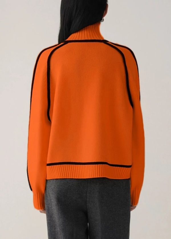 New Orange Striped Cozy Thick Knit Sweaters Spring - Image 5