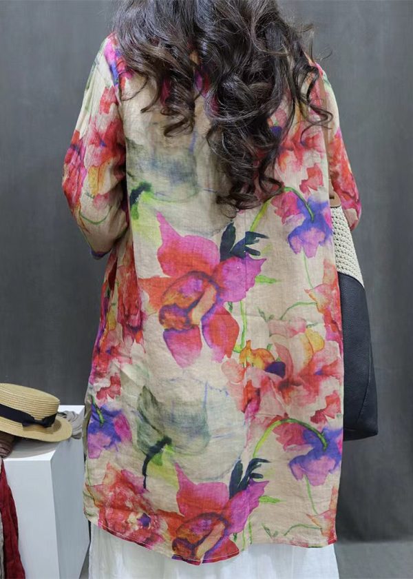 New Photo Color V Neck Print Linen Blouse Half Sleeve - Image 5