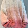 New Pink Gradient Color Thick Mink Hair Knitted Mens Sweaters Fall