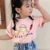 New Pink O Neck Print Cozy Cotton Girls T Shirts Summer