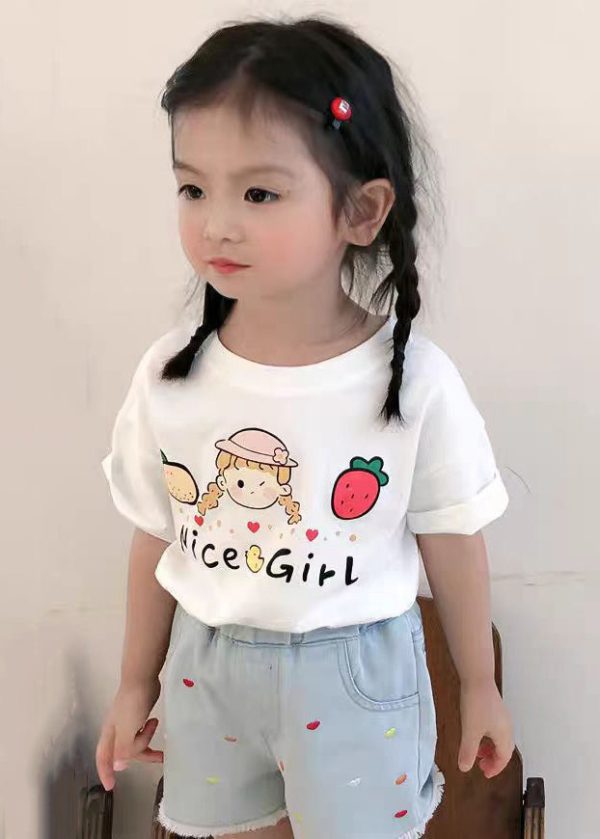 New Pink O Neck Print Cozy Cotton Girls T Shirts Summer - Image 4