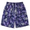 New Purple Print Lace Up Elastic Waist Cotton Men Beach Shorts Summer