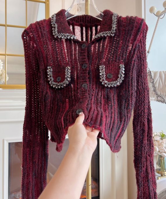 New Red Zircon Hollow Out Patchwork Knit Sweaters Spring